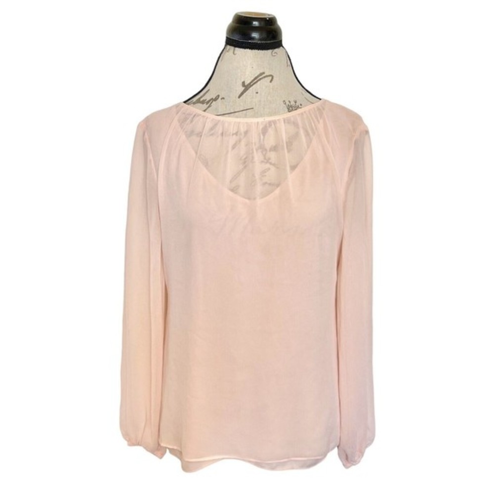 White House Black market Blouse Chiffon Long Sleeve Pleated Tank Size 4 Pink